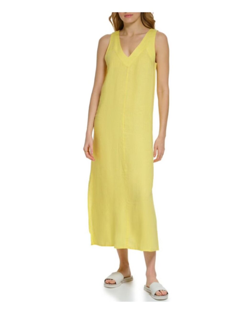 DKNY Yellow Linen Blend Maxi Dress Women's Medium NWT